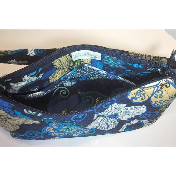 Vera Bradley MOD FLORAL BLUE Zip Purse Shoulder Bag Baguette Side Pockets - Picture 6 of 8